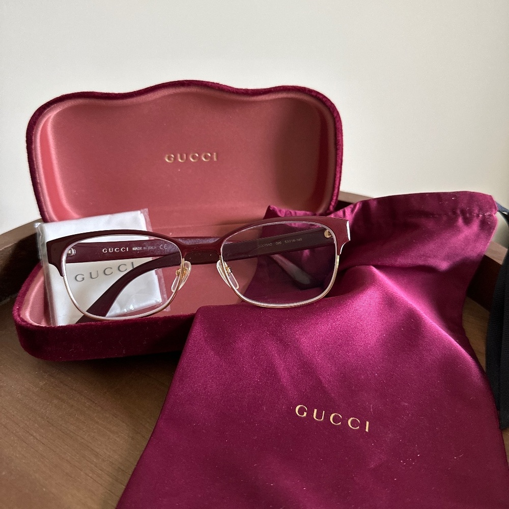 Gucci Burgundy Gold Frame & Lens Women's Cat Eye GG07510